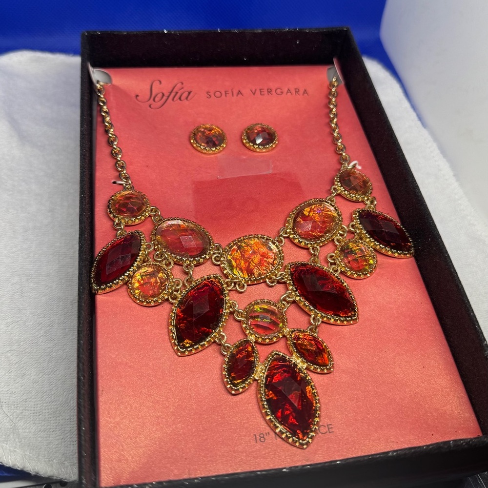 Sofia by Sofia Vergara Gold and Red Necklace Set
